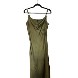 Allsaints Women’s Size 10 Hadley Green Slip Dress Cowl Neck Split Seam Midi